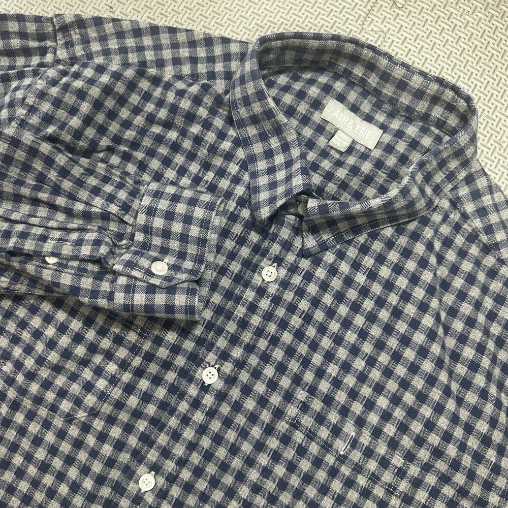 Ash & Erie Shirt Mens 2XL Gingham Flannel Button Up Long Sleeve Casual Soft Gray